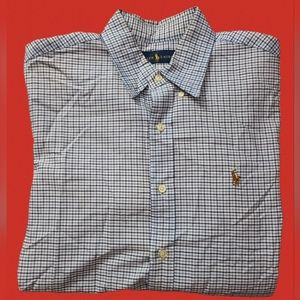 Ralph Lauren Mens Multi Check blue white Button Down Shirt Long Sleeve
